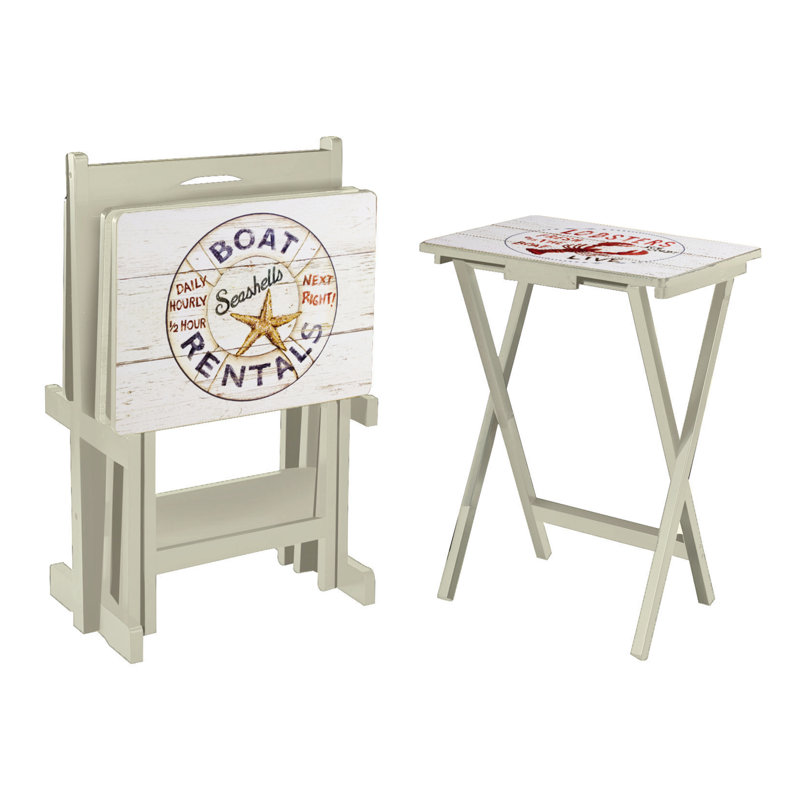 Bucholz Wood Coastal TV Tray Table Set with Stand